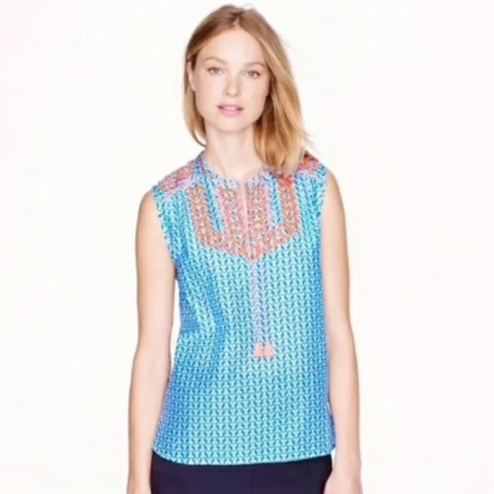 J. Crew Arrow Print Embroidered Tassel Tank Top